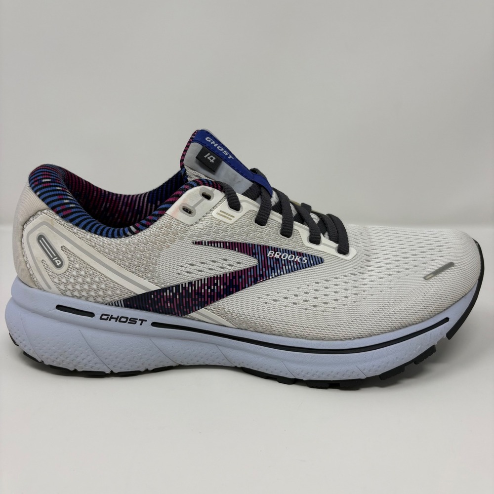 Brooks Ghost 14 Women's Size 8.5 White Grey Purple Running Shoes (1203561B186)